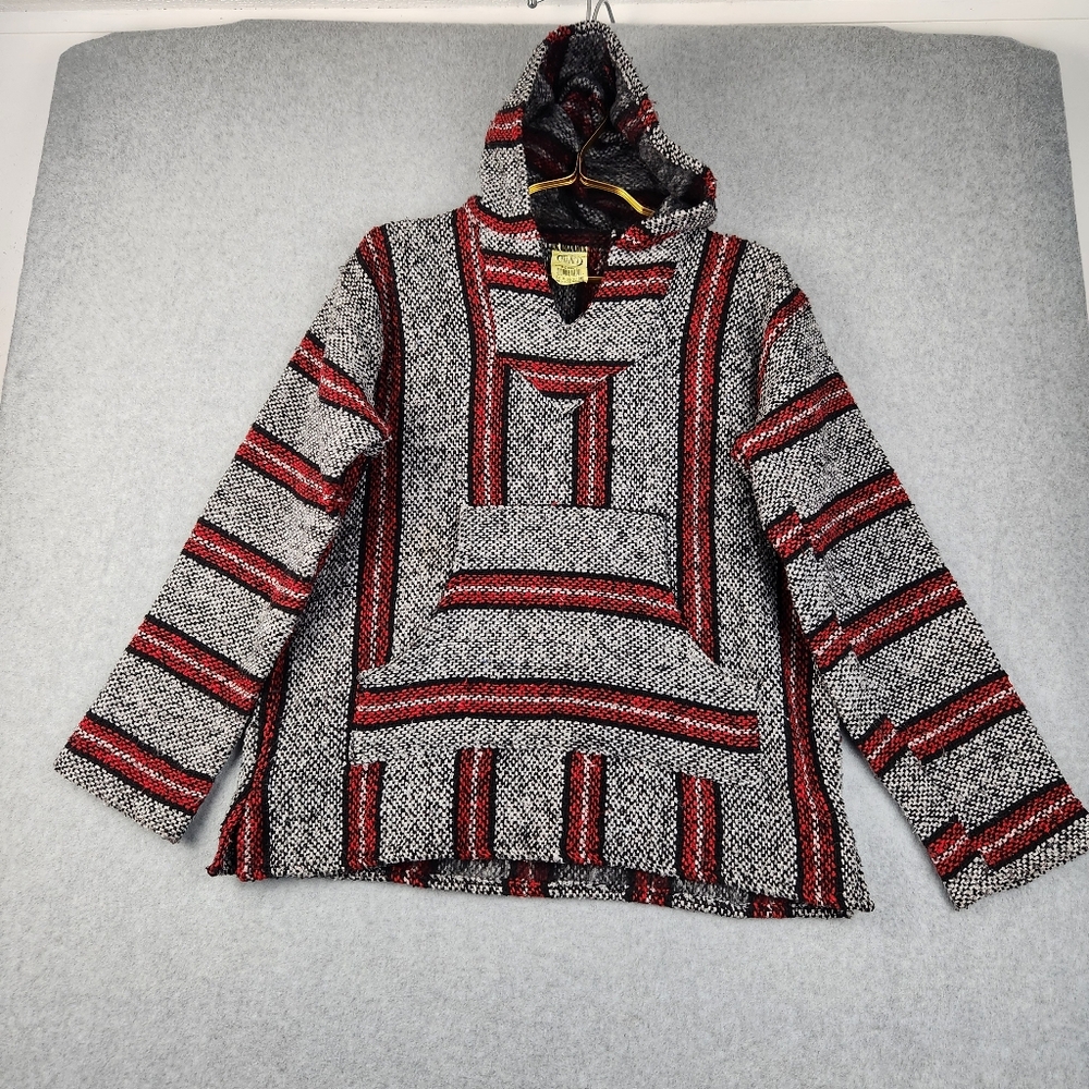 Franks Textiles Mens Size Small Red/Black Poncho Skater Hippie Baja Hoodie
